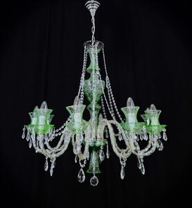 10-ti ramenný zelený přejímaný křišťálový lustr s broušenými vázami