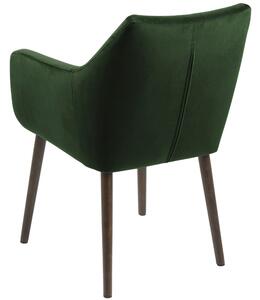 Scandi Tmavě zelená sametová jídelní židle Marte s područkami