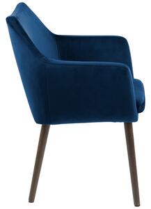 Scandi Tmavě modrá sametová jídelní židle Marte s područkami