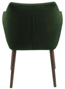 Scandi Tmavě zelená sametová jídelní židle Marte s područkami