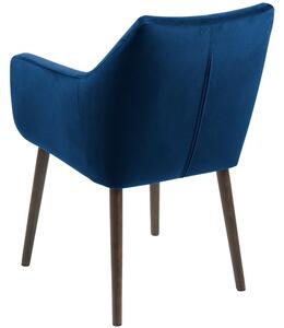 Scandi Tmavě modrá sametová jídelní židle Marte s područkami