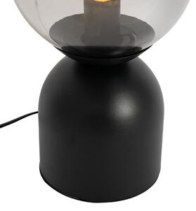 Hotelová elegantní stolní lampa černá s kouřovým sklem - Pallon Trend