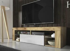 TV stolek HUGO dub wotan/bílá lesklá, 140 cm
