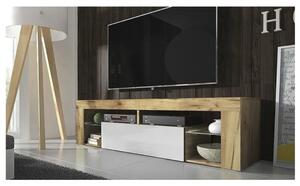 TV stolek HUGO dub wotan/bílá lesklá, 160 cm