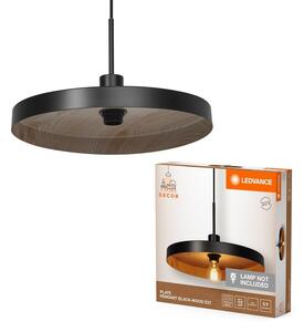 Talířový LED lustr černý/dřevo E27 PLATE PENDANT