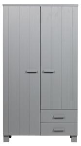 Hoorns Světle šedá dřevěná šatní skříň Koben 202 x 111 cm se šuplíky