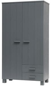 Hoorns Tmavě šedá dřevěná šatní skříň Koben 111 cm se šuplíky