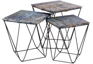 Nordic Living Set tří modrých mramorových odkládacích stolků Ludwig 33/37/41 cm