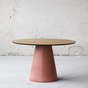 Jídelní stůl dýha dub kruh D120cm, podnoží červený beton