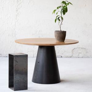 Jídelní stůl masiv dub kruh D120cm, podnoží černý beton