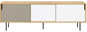 Porto Deco Bílošedý dubový TV stolek Deron 201 x 45 cm s kovovou podnoží