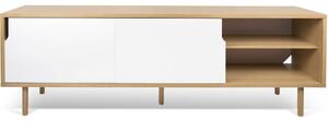 Bílý dubový TV stolek TEMAHOME Dann 201 x 45 cm s dřevěnou podnoží