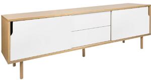 Bílý dubový TV stolek TEMAHOME Dann 201 x 45 cm s dřevěnou podnoží