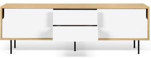 Bílý dubový TV stolek TEMAHOME Dann 201 x 45 cm s kovovou podnoží