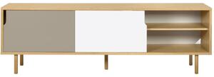 Šedobílý dubový TV stolek TEMAHOME Dann 201 x 45 cm s dřevěnou podnoží
