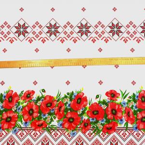 Ervi bavlna š.150 cm - tradiční výšivka - vlčí máky print, metráž