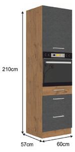Kuchyňská skříňka na vestavné spotřebiče 60 DPS-210 3S 1F Velaga (šedá matná + dub lancelot). 1015884
