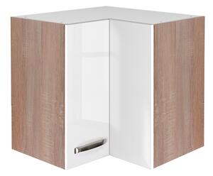 Horní rohová kuchyňská skříňka Valero HE60, dub sonoma/bílý lesk, šířka 60 cm