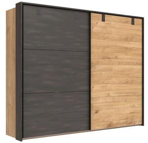 Šatní skříň s posuvnými dveřmi Detroit, 250 cm, prkenný dub/antracitová ocel