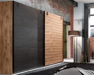 Šatní skříň s posuvnými dveřmi Detroit, 250 cm, prkenný dub/antracitová ocel