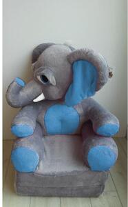 Dětské plyšové rozkládací křesílko Slon modrý