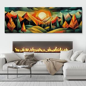 Obraz na plátně - Hory a lesy v kubistické souhře FeelHappy.cz Velikost obrazu: 90 x 30 cm