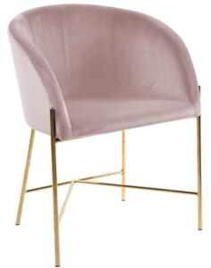 Scandi Růžová sametová jídelní židle Olea se zlatou podnoží