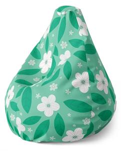 Sablio Sedací vak Pear Bílé květy s lístky - 70 x 95 x 15 cm