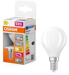 Mini LED matná stmívatelná žárovka E14 4,8 W CLASSIC P, teplá bílá OSRAM