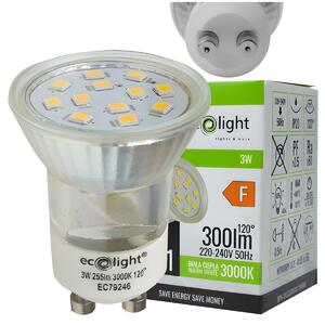 LED žárovka GU11 3W GU10 35mm teplá bílá 3000k sklo ECOLIGHT
