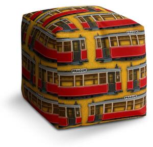 Sablio Taburet Cube Pražské historické tramvaje Žlutý Pattern - 40x40x40 cm