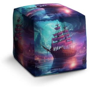 Sablio Taburet Cube Magická plachetnice pod měsícem - 40x40x40 cm