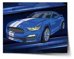 Sablio Plakát Mustang Modré pozadí s pruhy - 60x40 cm