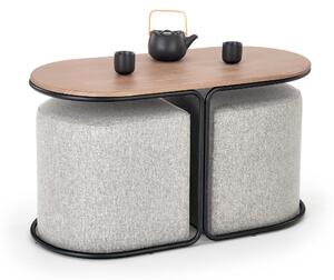 Halmar Konferenční stolek PAMPA, 2 ks taburet, ořech / popel / kov černá