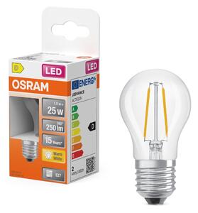 Průhledná mini LED žárovka E27 2,5 W CLASSIC P, teplá bílá OSRAM