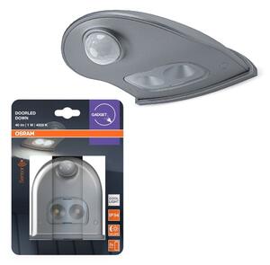 Šedé venkovní nástěnné LED světlo DOOR DOWN IP54 se senzorem OSRAM