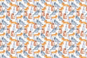 DIMEX | Vliesová fototapeta Vzor s lesními zvířaty MS-5-1480 | 375 x 250 cm| modrá, oranžová, šedá
