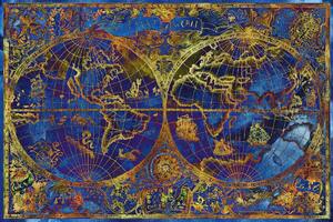 DIMEX | Vliesová fototapeta Modrá mapa světa MS-5-1502 | 375 x 250 cm| modrá, zlatá, žlutá
