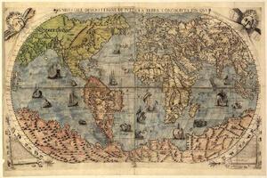 DIMEX | Vliesová fototapeta Starověká mapa světa MS-5-1499 | 375 x 250 cm| zelená, bílá, béžová