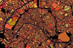 DIMEX | Vliesová fototapeta Mapa Paříže MS-5-1518 | 375 x 250 cm| červená, žlutá, oranžová