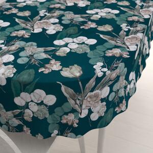 Biante Teflonový oválný ubrus TF-058 Květy s eukalyptem na tmavě zeleném 50x100 cm