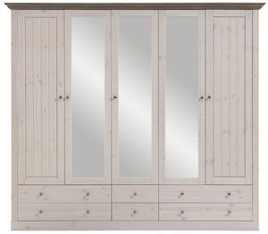 Bílá šatní skříň z masivu Monaco 115 se třemi zrcadlovými dveřmi