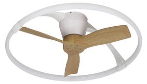 Stropní ventilátor Nepal Mini LED, ovládání přes aplikaci, bílá/buk – Mantra Mantra Iluminación, Nepal Mini, stmívatelné, Bílá, Obývací pokoj, Kov, Moderní