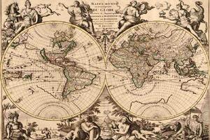 DIMEX | Vliesová fototapeta Vintage mapa světa V. MS-5-1563 | 375 x 250 cm| béžová, černá, žlutá
