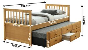 Dětská postel s přistýlkou, 90x200, dub, AUSTIN NEW