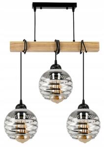 BERGE Závěsné stropní svítidlo LED dřevěný trám 3xE27 loft skleněná koule