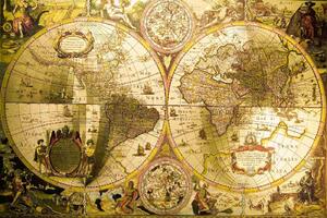 DIMEX | Vliesová fototapeta Starožitná mapa světa MS-5-1565 | 375 x 250 cm| červená, bílá, žlutá