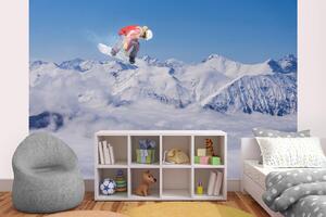 DIMEX | Vliesová fototapeta Letící snowboardista na horách MS-5-1569 | 375 x 250 cm| modrá, bílá