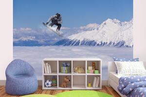 DIMEX | Vliesová fototapeta Létící snowboardista MS-5-1570 | 375 x 250 cm| modrá, bílá