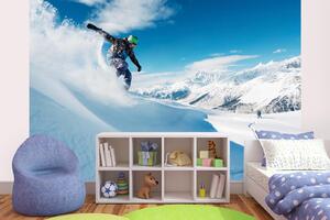 DIMEX | Vliesová fototapeta Jízda snowboardisty MS-5-1575 | 375 x 250 cm| modrá, bílá